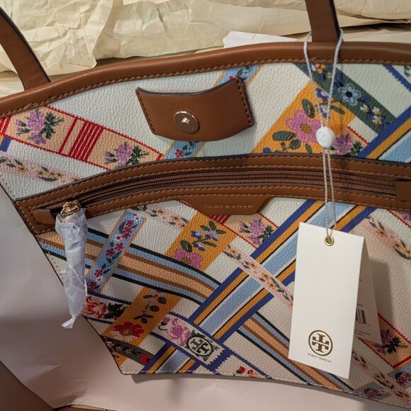NWT Tory Burch - Kerrington Square Tote in Ribbon Weave Bias Allover Style 82352 - Picture 5 of 8